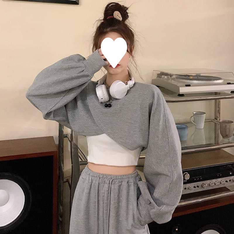 Irregular Short Long-sleeved Sweater Women's Vest Two-piece Set