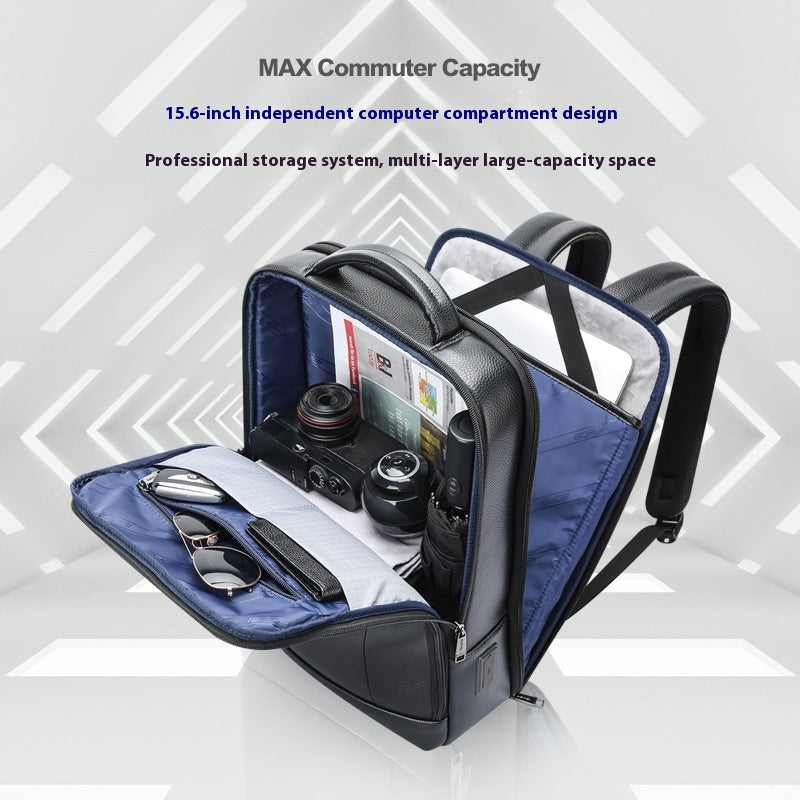 Business First Layer Cowhide Commuter Leather Backpack