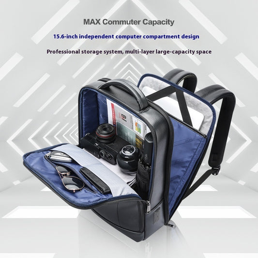 Business First Layer Cowhide Commuter Leather Backpack