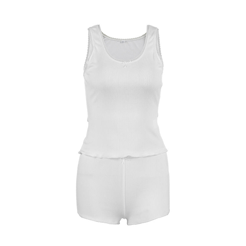 Lace-Panel Tank Top And Shorts Pajama Set 2 Pieces