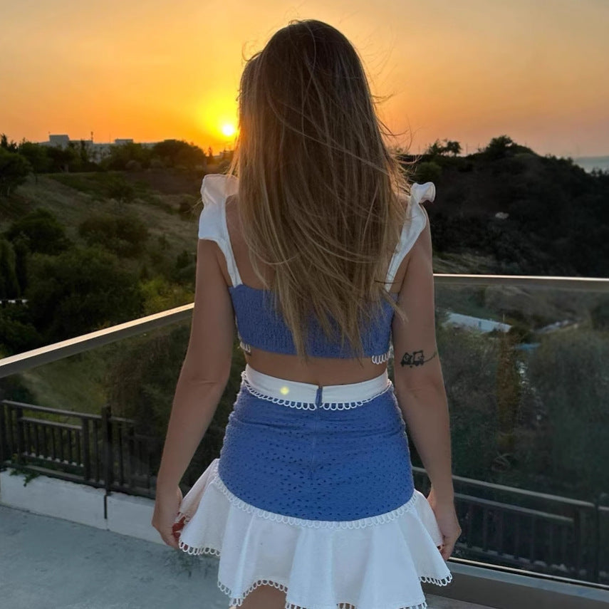 A Strap Top Paired With A Sexy Skirt Makes Up A Two-piece Set