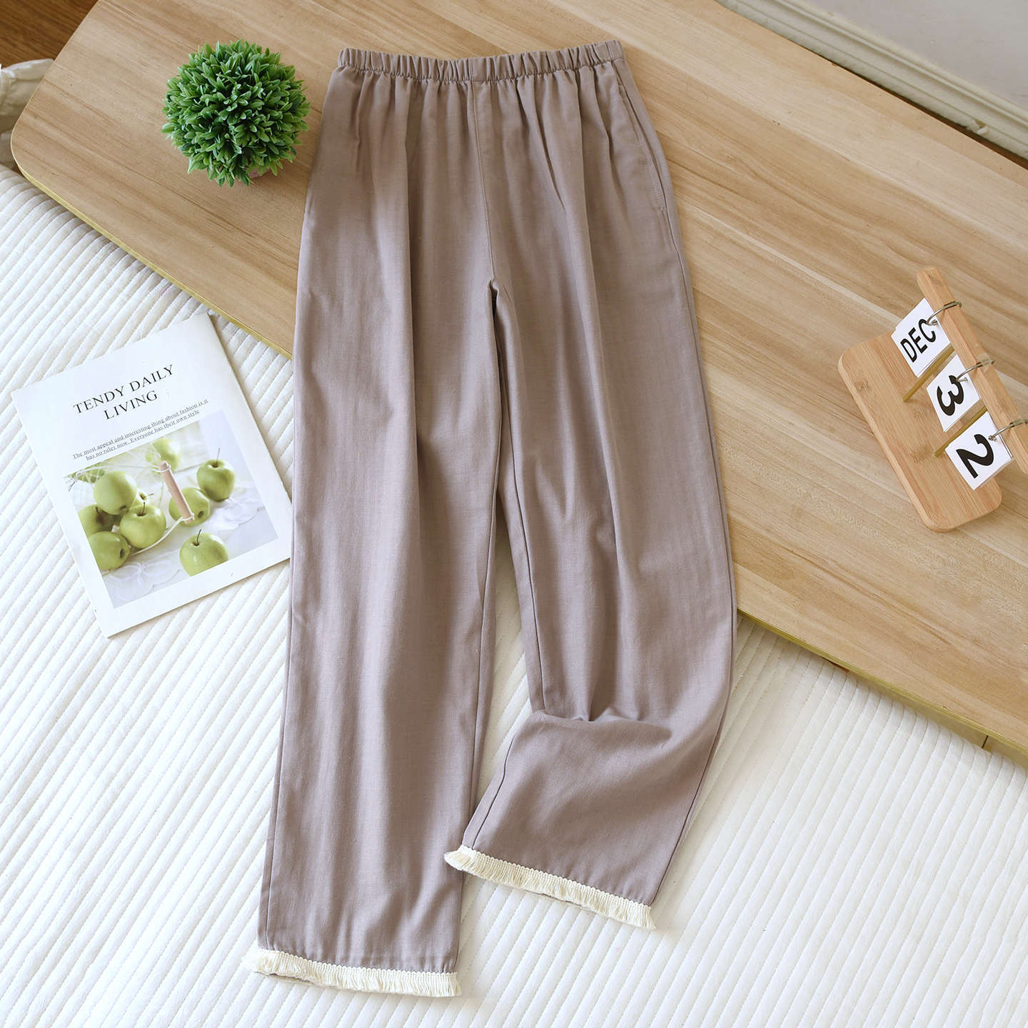 Lightweight Minimalist Springautumn Cotton Loungewear Pants Loose-fitting Long-length Design