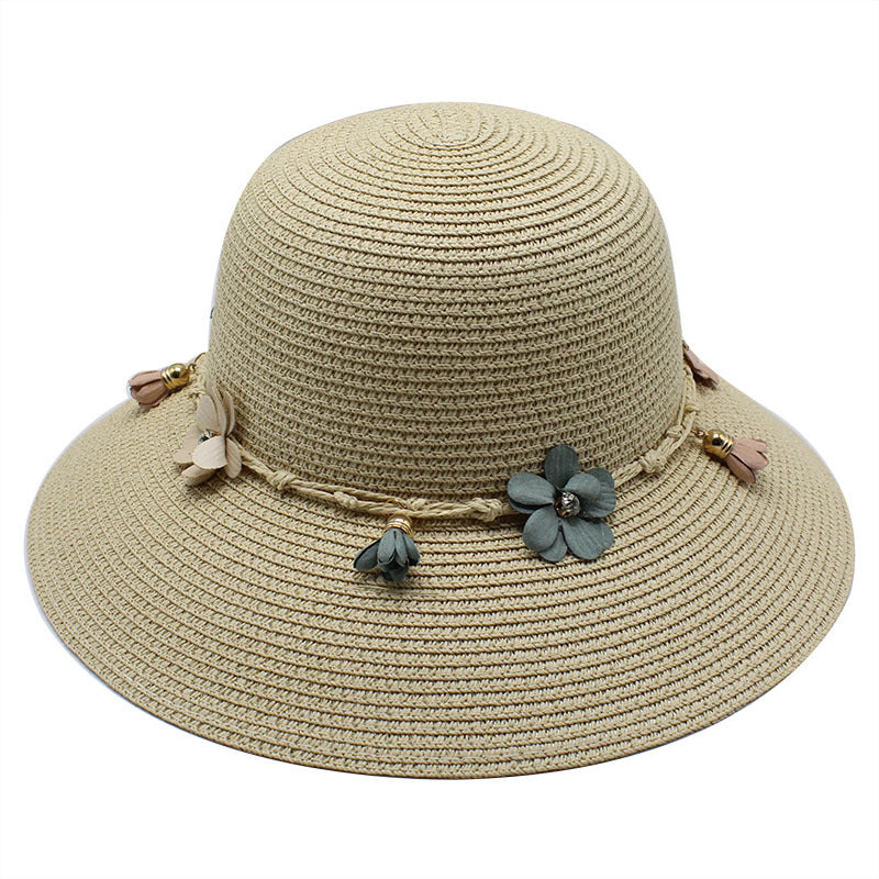 Women's Foldable Sunshade Outdoor Fisherman Flower Straw Hat