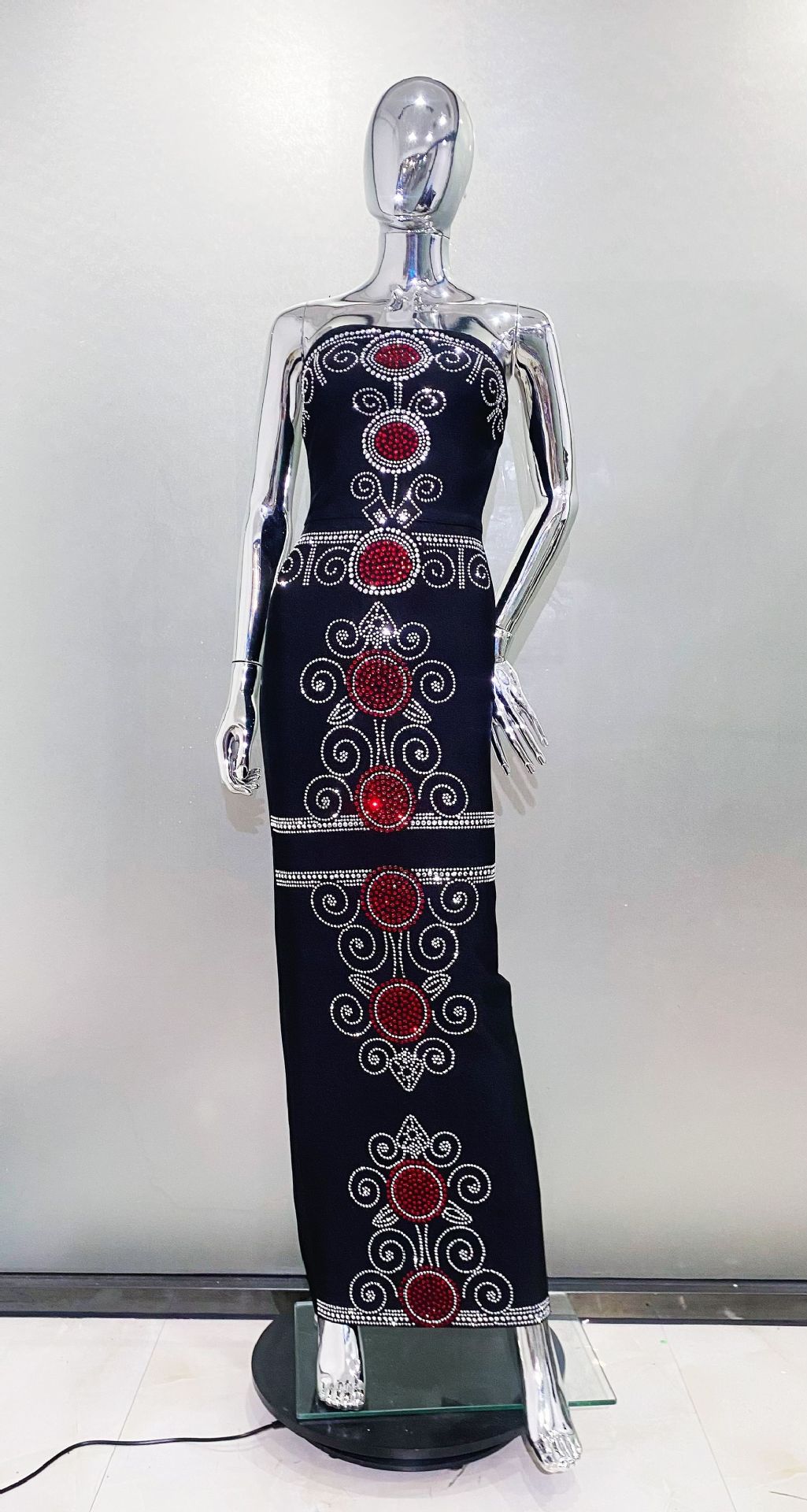 Totem Rhinestone Sheath Black Tight Trousers Bandage Evening Dress
