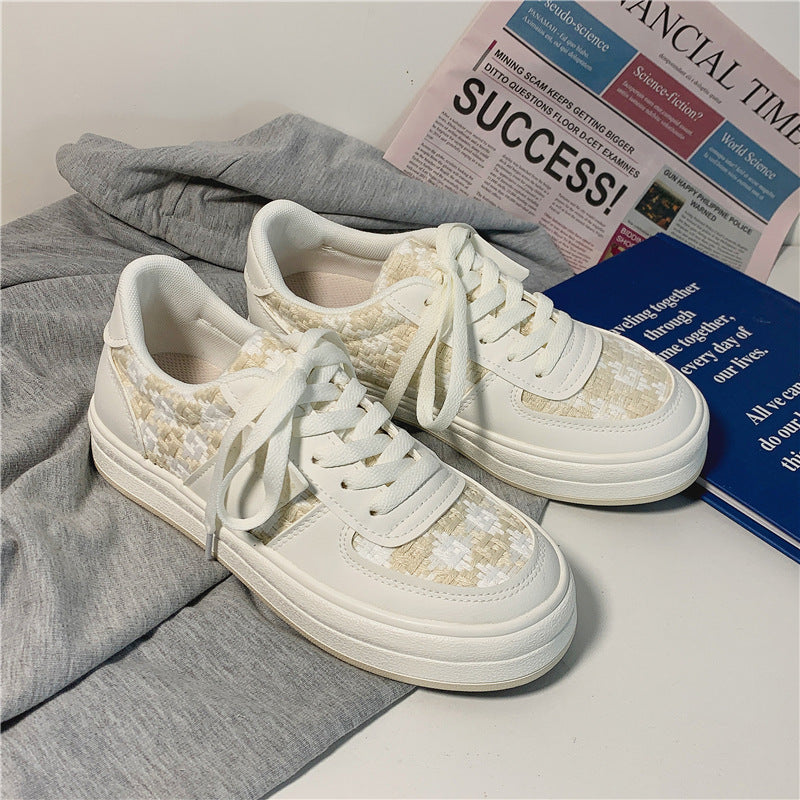 Checkered Color Matching Small White Shoes Student
