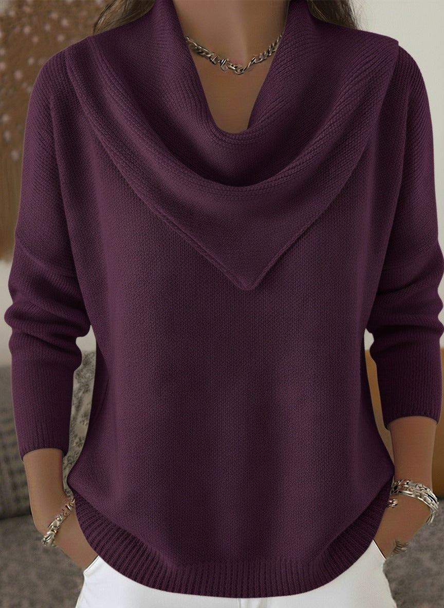 Womens Solid-color Long-sleeve Sweater Top