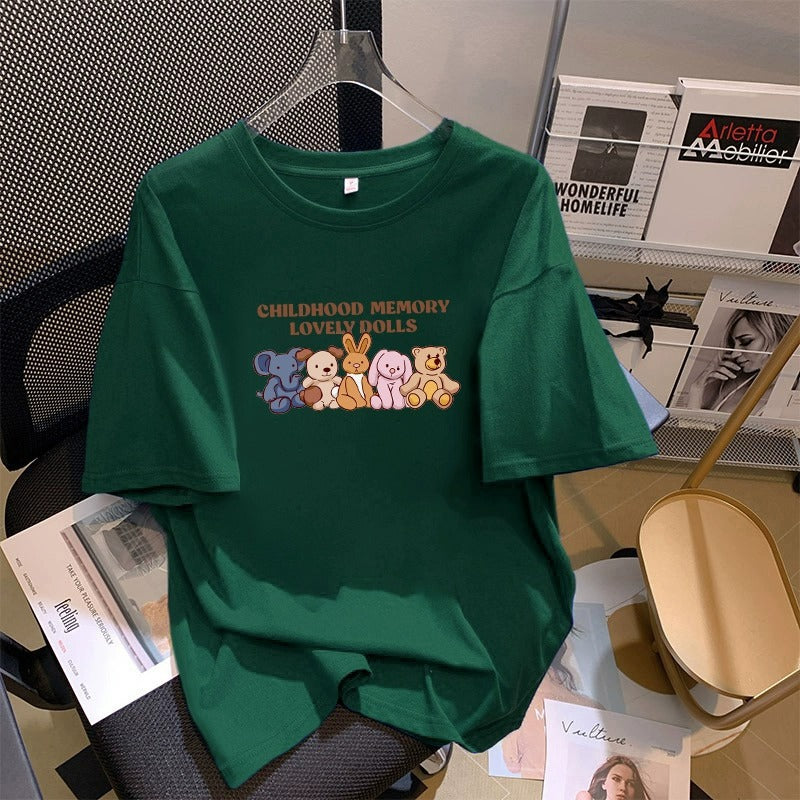 Kortærmet T-shirt i bomuld med tegneserieprint til kvinder