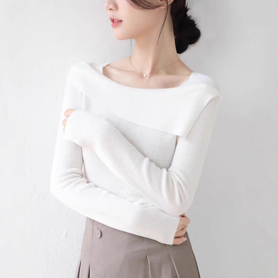 Gentle Temperament One-word Collar Lapel Knitwear Women's Autumn And Winter New Style