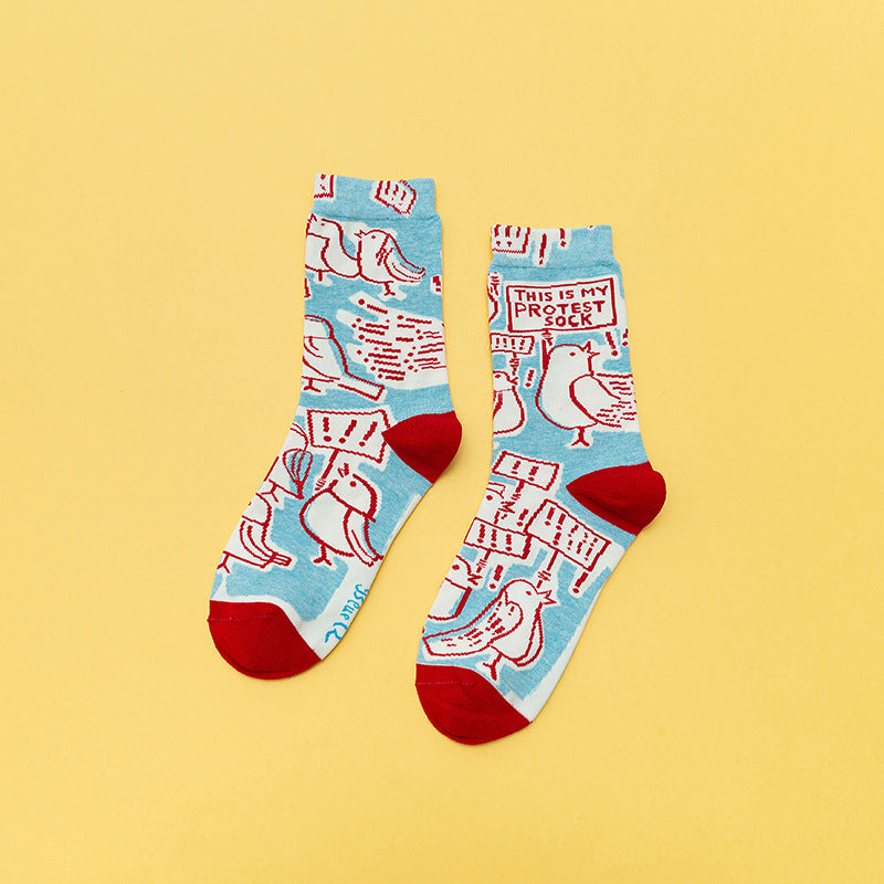 Personality Contrast Color Graffiti Women's Tube Socks Street Style Fashion Cotton Socks