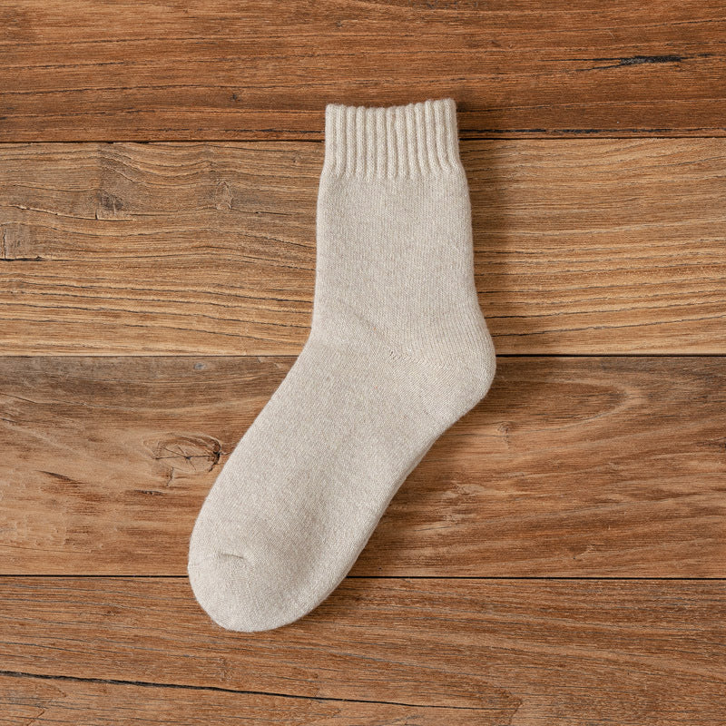 Men's Winter Cold-resistant Thickened Warm Wool Socks Solid Color Middle Tube