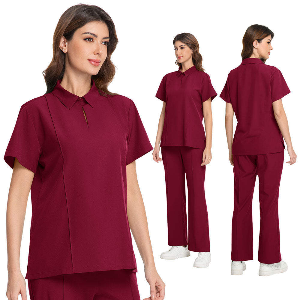 POLO-collar Scrub Top And Short-sleeve Scrub Pants Set For Dental And Oral Care