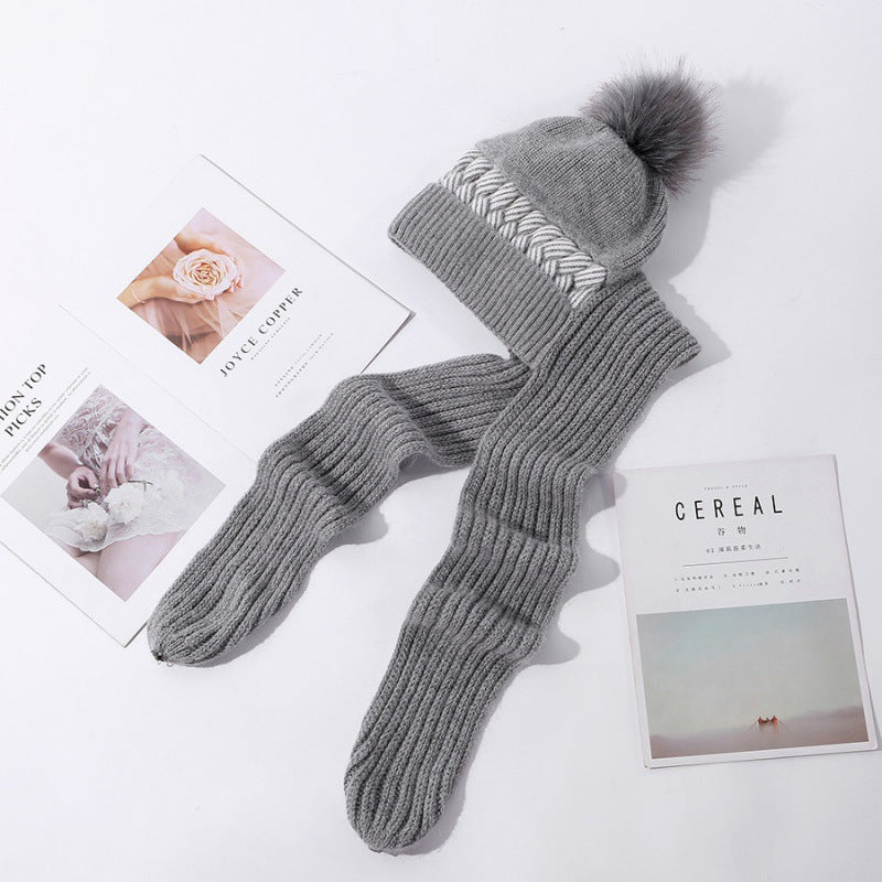 Women's Thickened Ear Protectors With Hat And Scarf Two Piece Set