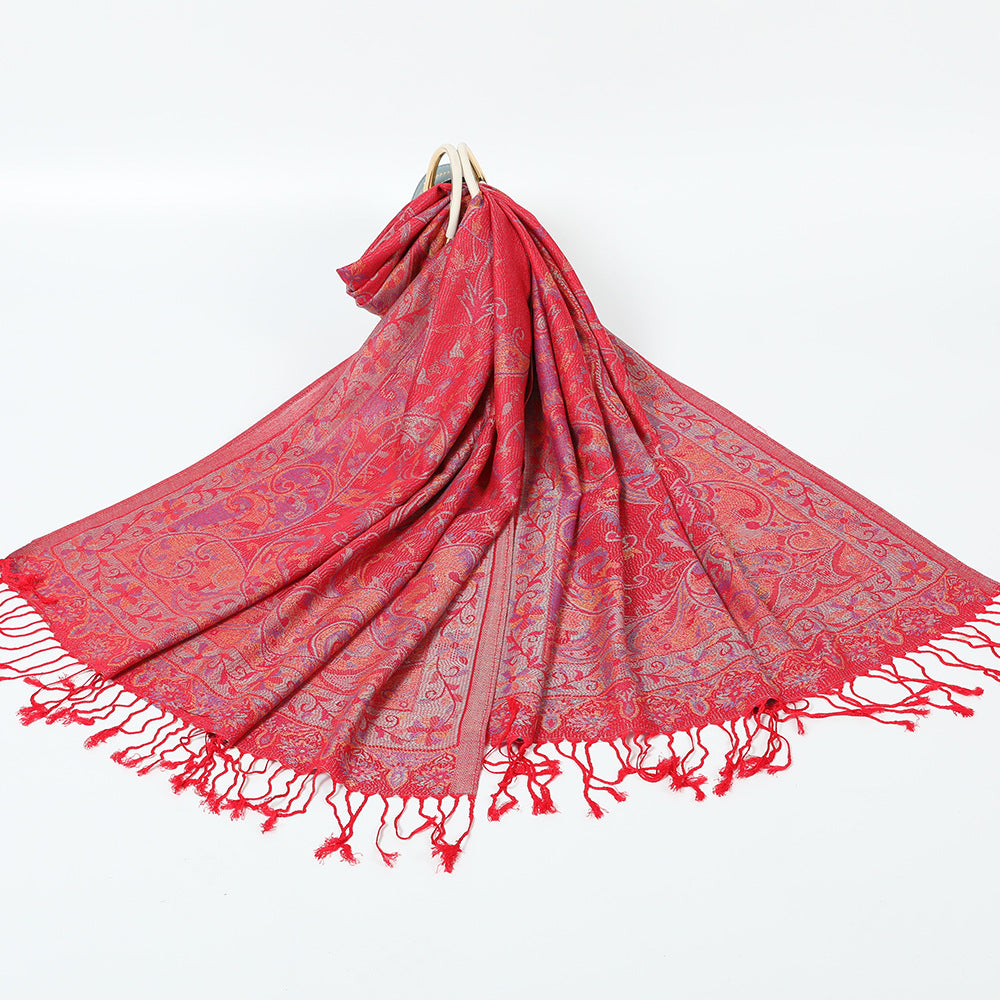 Export Scarf Ethnic Style Jacquard Cashew Tassel Shawl