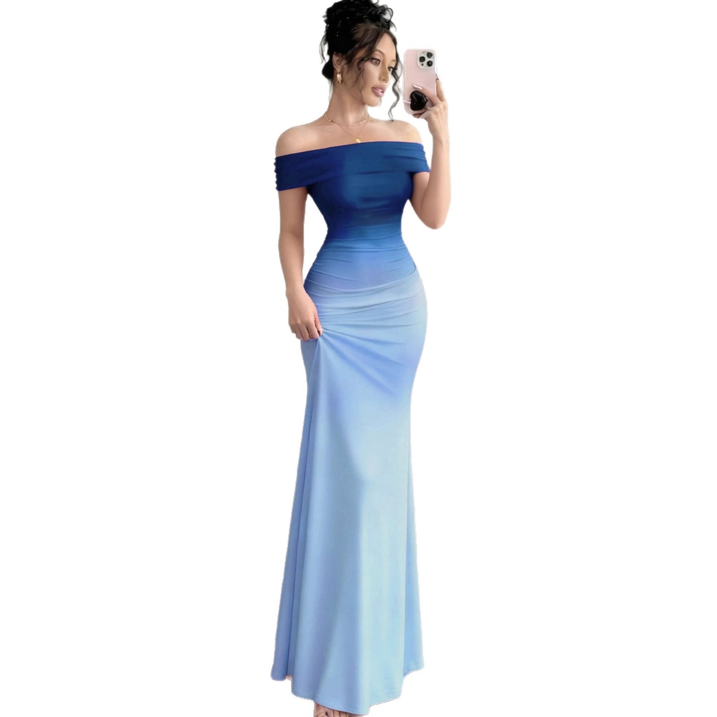 Gradient One Shoulder Sheath Maxi Dress