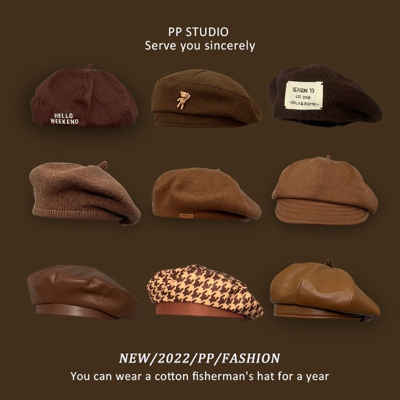 Brun hat kvinde britisk retro forår og efterår ottekantet baret
