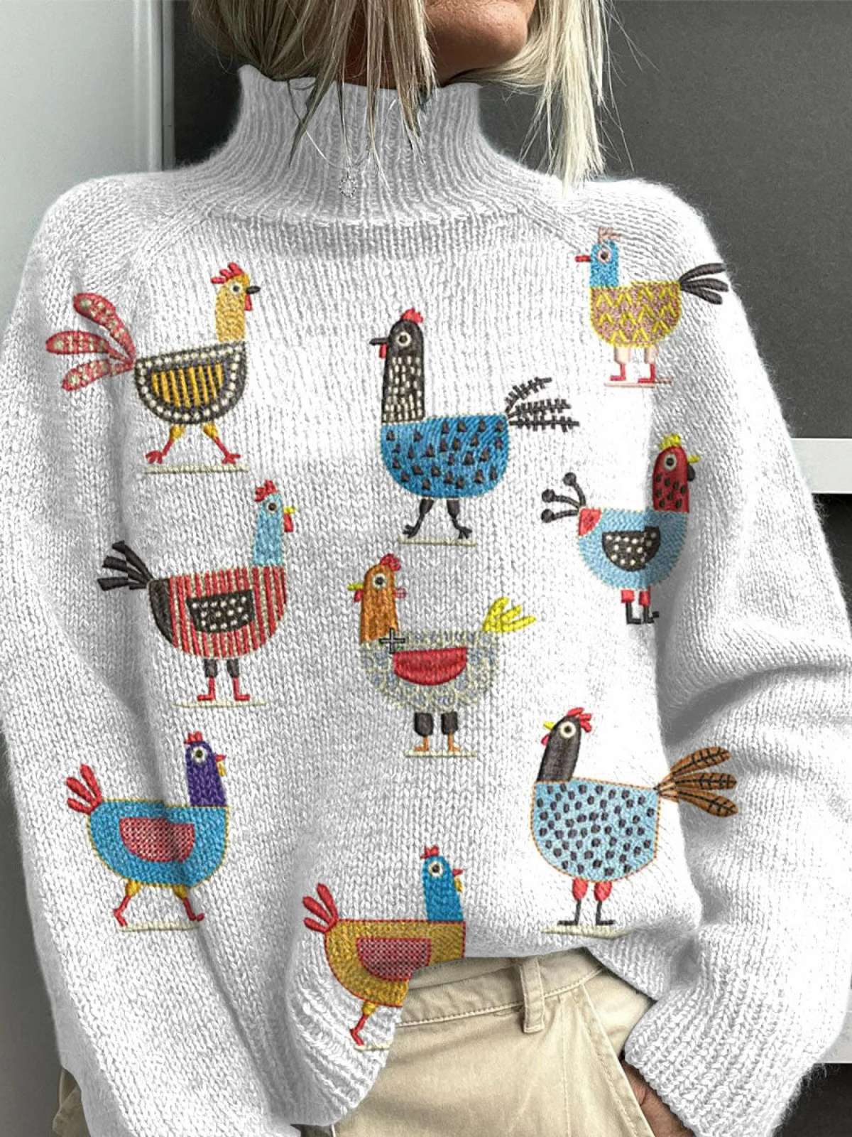 Kvinders uldsweater mode højhalset sweater