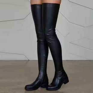 European And American Style Fashion Personality Over-the-knee Stretch Low Heel Chunky Heel Women's Boots