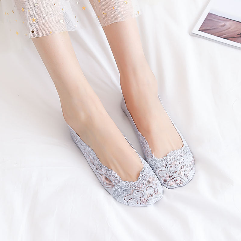 Women's Non-Slip Silicone Cotton Bottom Lace Boat Socks