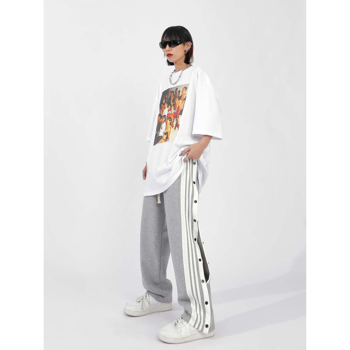 High Waist Loose Side Button Casual Sports Pants