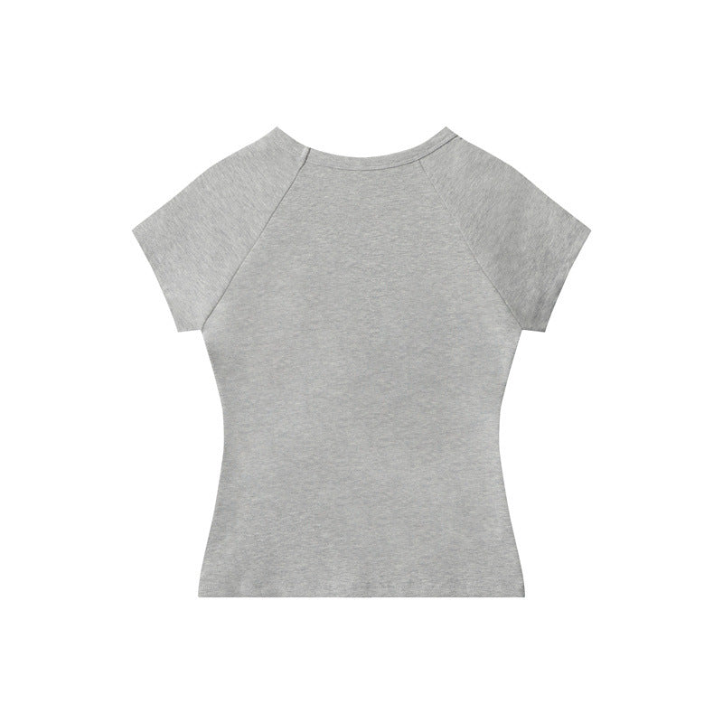 American Raglan Sleeve Bear Printed Slim-fit Short Sleeve