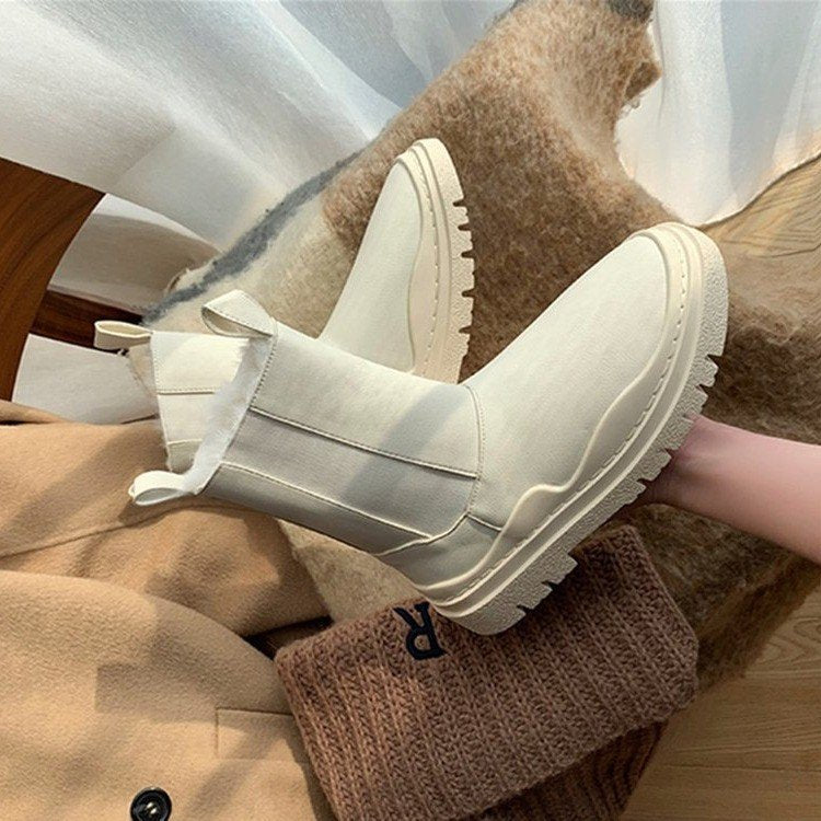 Plush Thick-soled Elastic Waterproof And Anti-fouling Snow Round Toe Cotton Boots