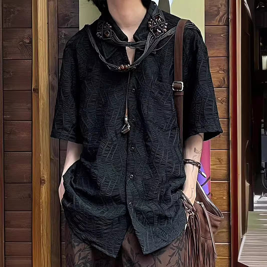 Niche Advanced Design Sense New Chinese Style Cuban Collar Retro Short Sleeve
