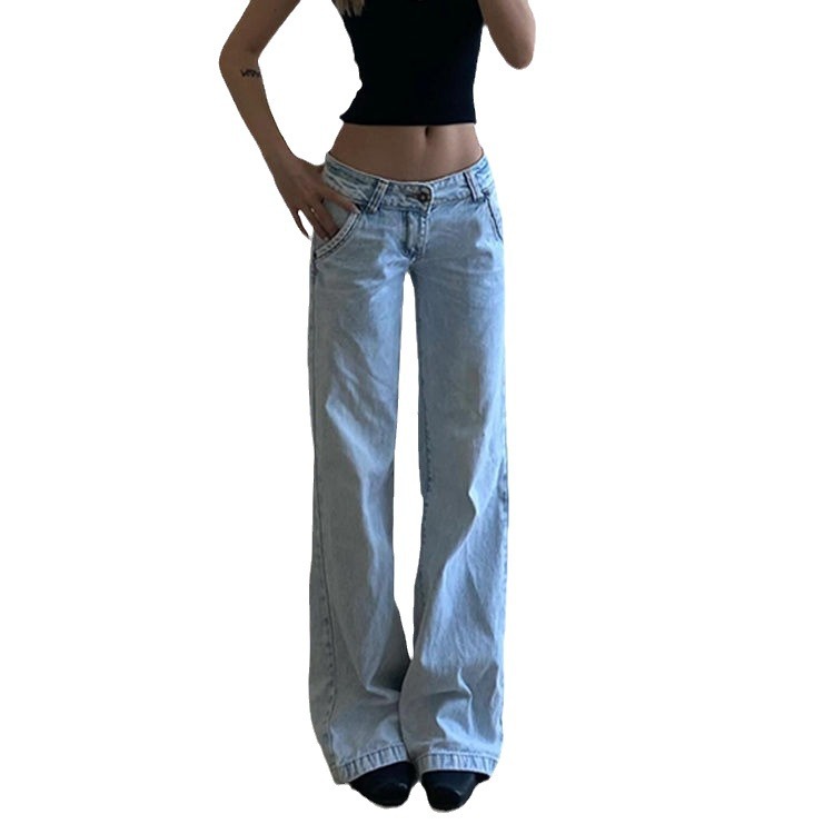 Retro Light Blue Low Waist Loose Draggle-tail Trousers