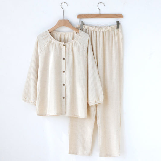 Womens Solid-Color Crew-Neck Loungewear Set With Long Sleeves And Long Pants