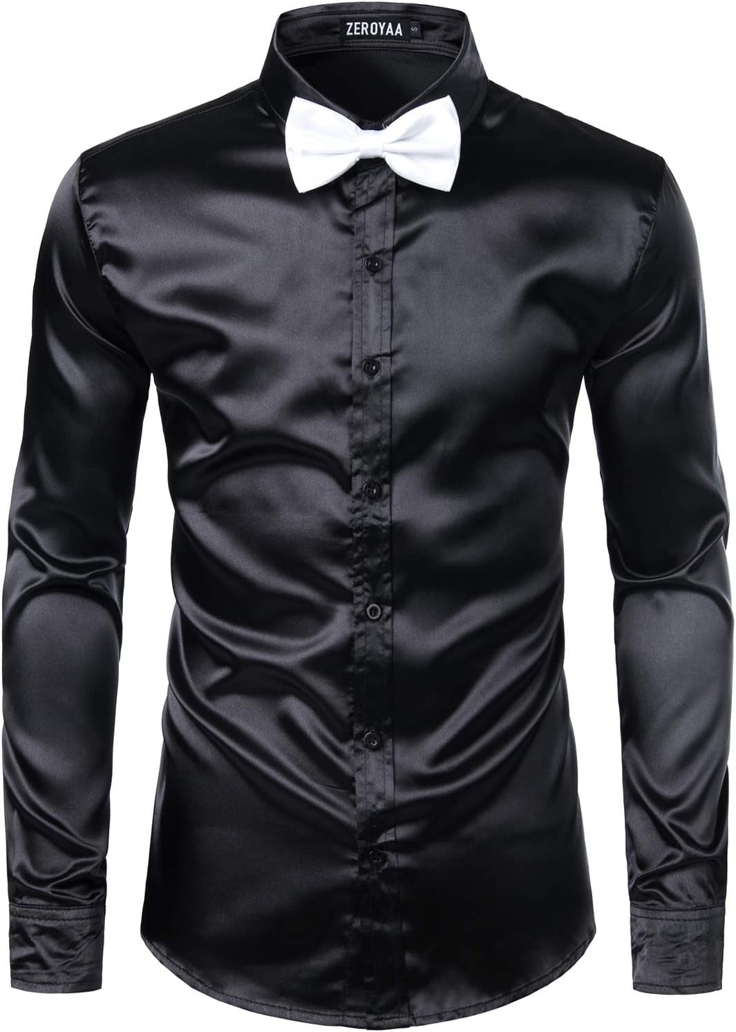 Men'S Luxury Shiny Silk like Satin Button up Dress Shirts
