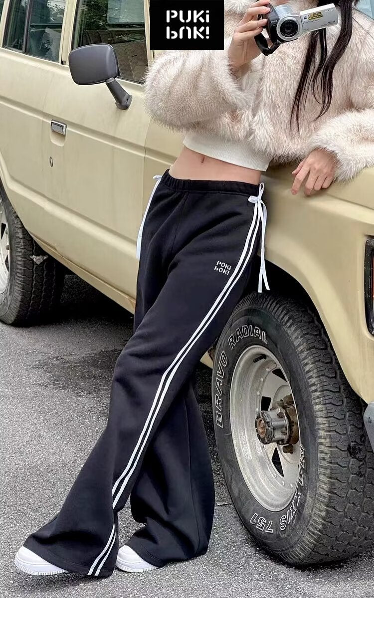 Bow Bandage Sweatpants Women's Straight Wide Leg Casual Sports Pants