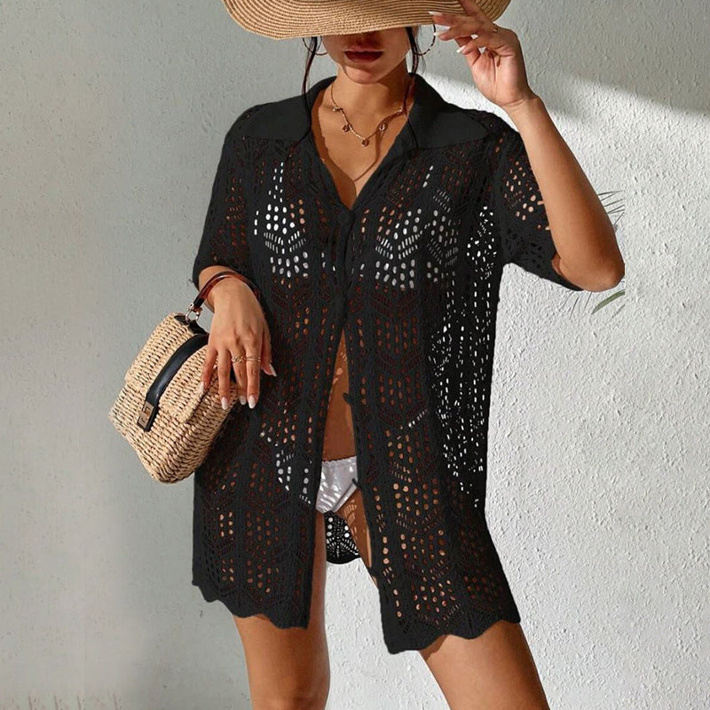 Solid Color Knitted Beach Bikini Swimsuit