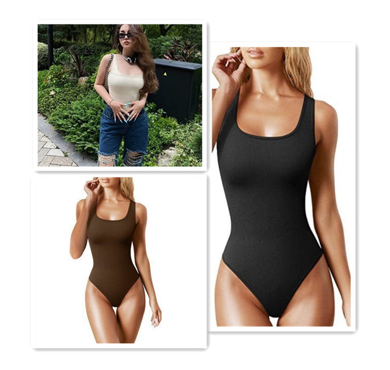 Women's U-neck Sleeveless Vest Tight Jumpsuit
