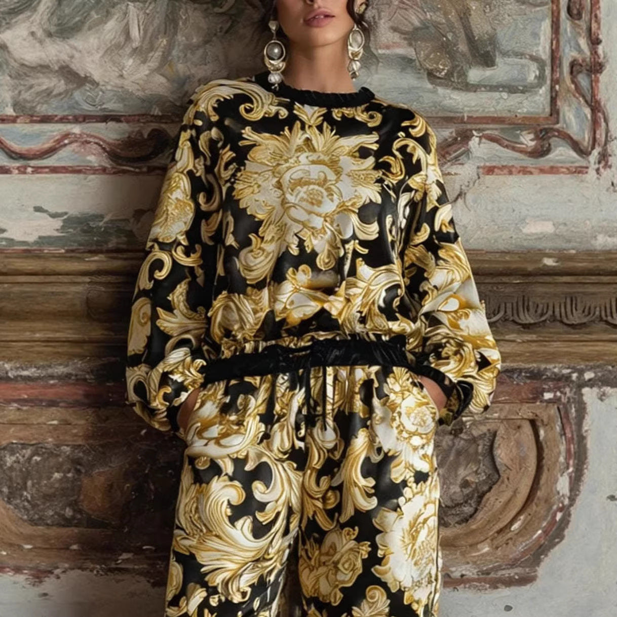Women's Satin Printed Casual Suit