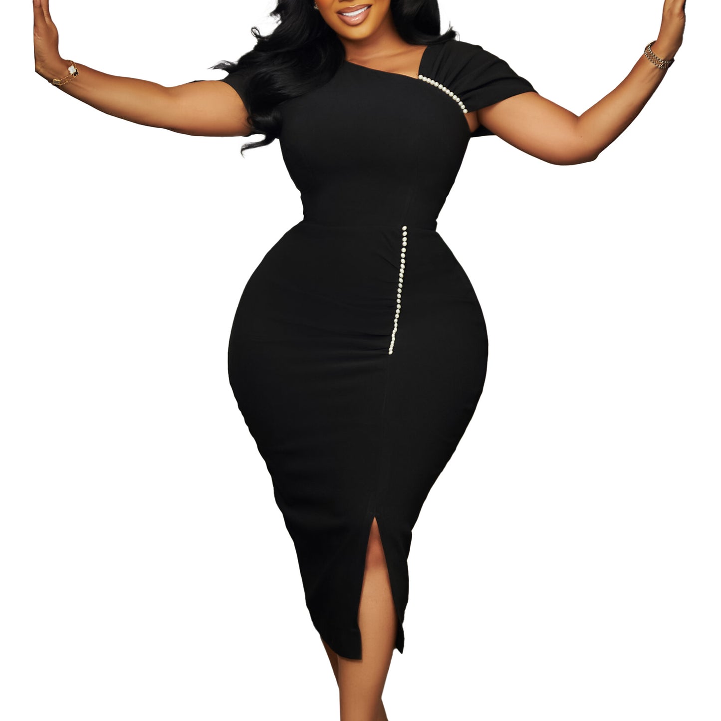 New Elegant Beaded High-Waist Bodycon Office Lady Pencil Dress