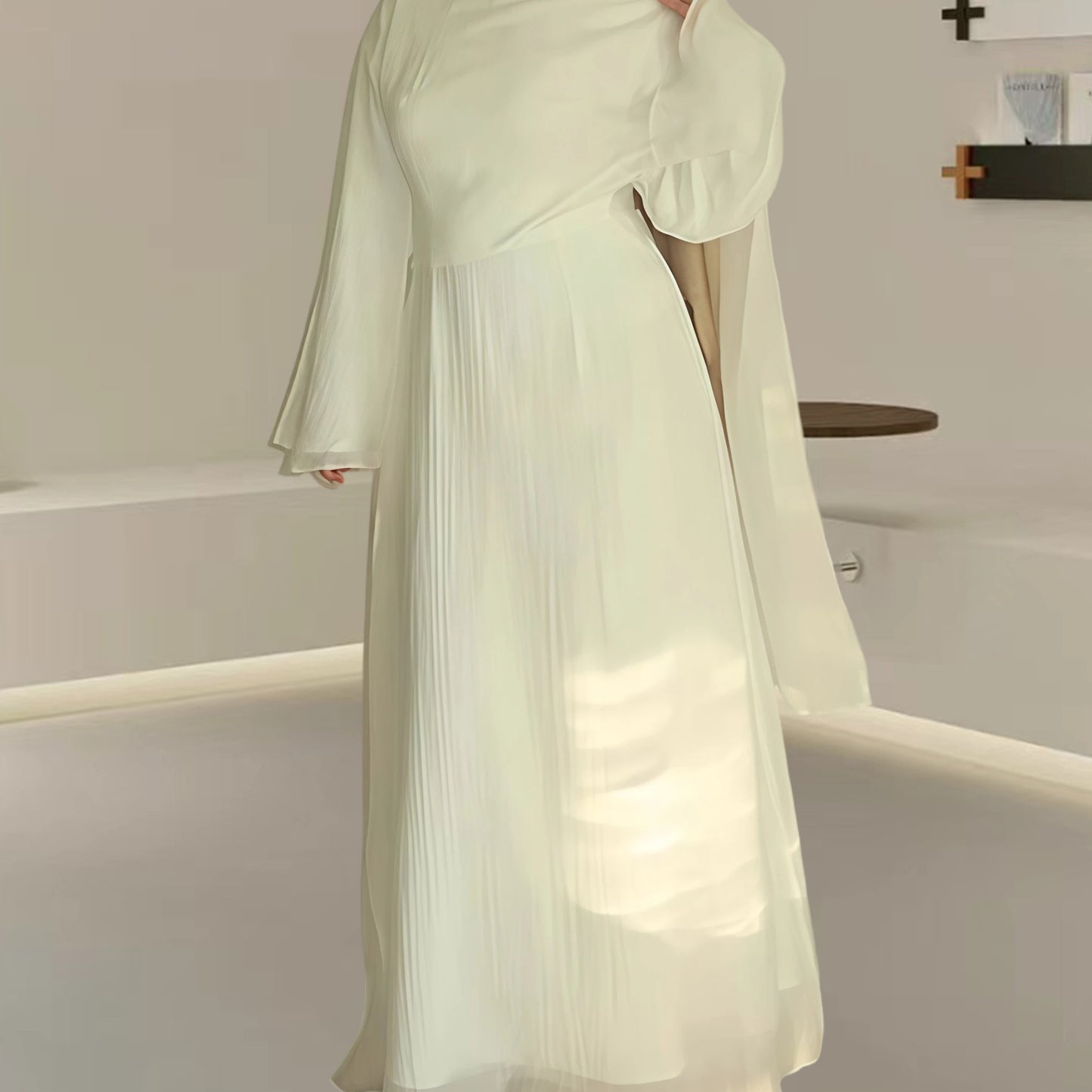 Women's Autumn Muslim Crew-Neck Pleated Long Skirt