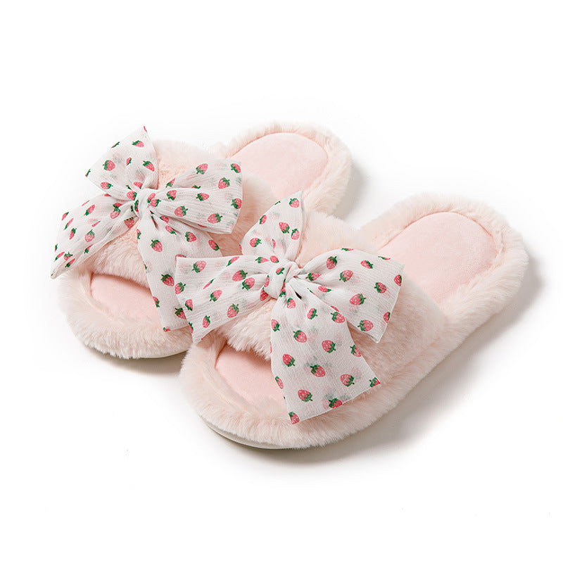 Polka Dot Bow Opening Cotton Slippers Home Slippers