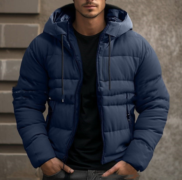 Men's Solid Color Hooded Fleece Cotton Coat