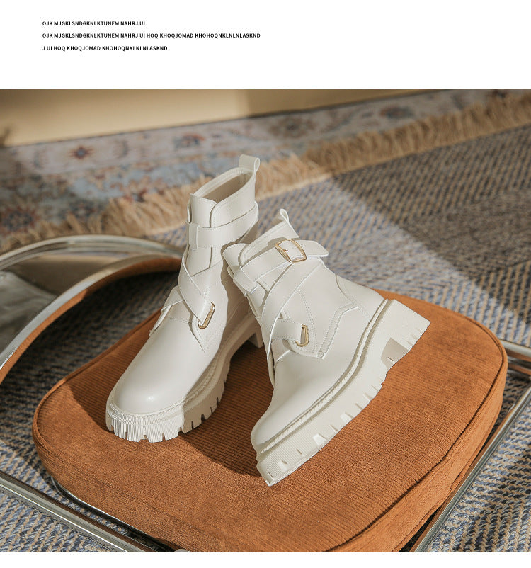 Leather Martin Boots Women's Spring And Autumn Thick-soled Short And Thin Models