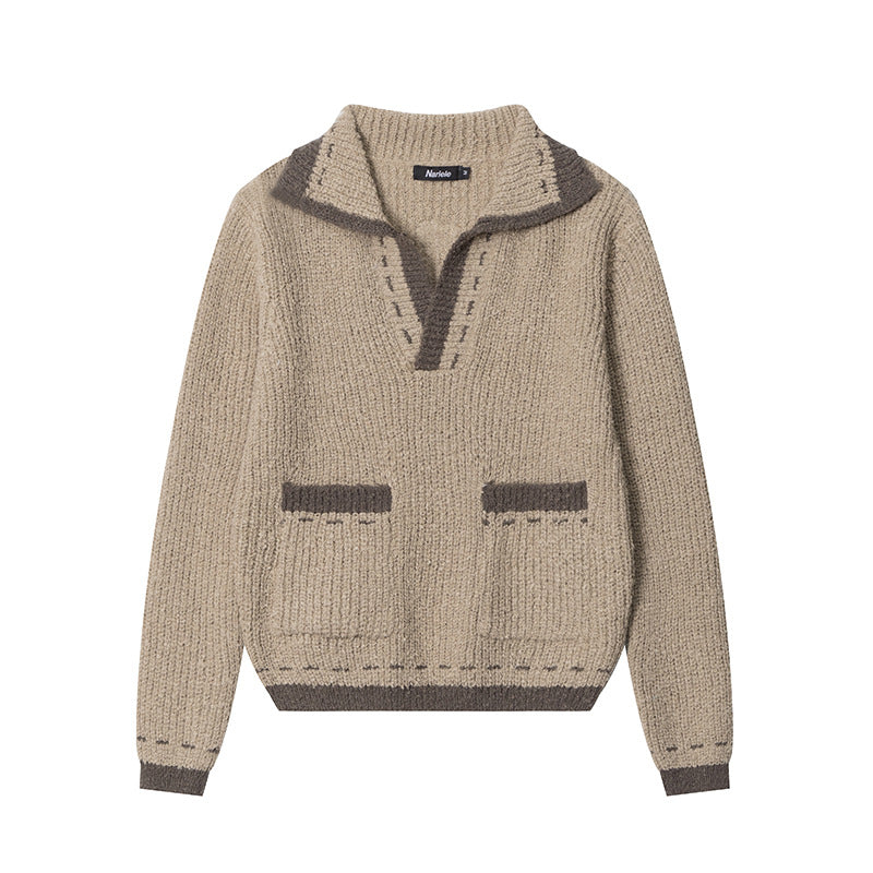 V-neck Sweater Sweater New Contrast Color