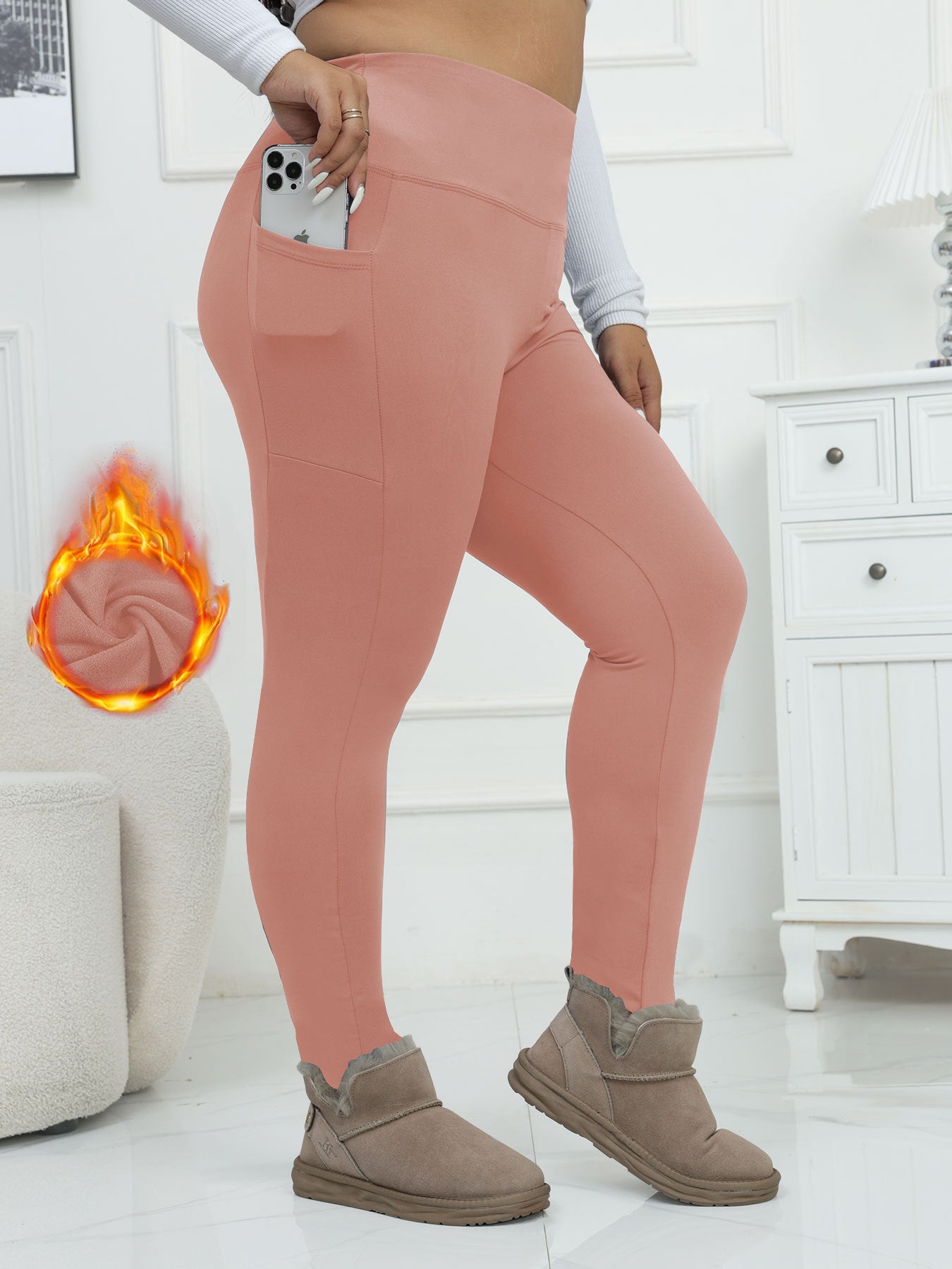 AutumnWinter Fleece-Lined Yoga Pants For Women, High-Waisted, Cropped Style