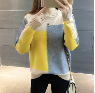 Candy-colored Pullover Women's Color Matching Long-sleeved Sweater
