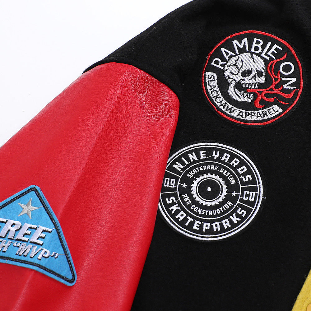Herre Loose Color Contrast Patchwork Bomberjakke