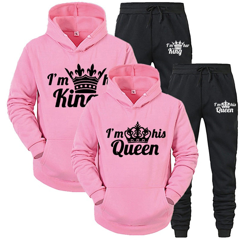 KING QUEEN Mens And Womens Casual Sports Sweatpants Two-Piece Set