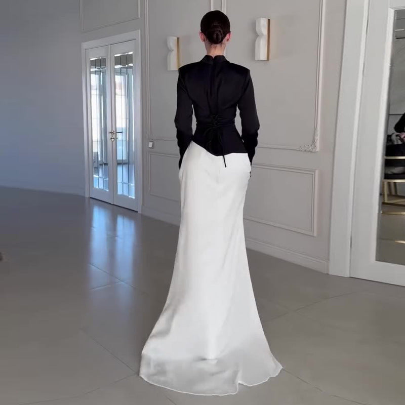 Womens Spring Half-Neck Black-and-White Contrast Elegant Slimming Suit