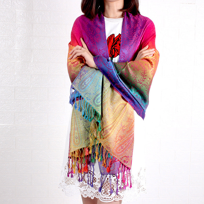 Tassel Jacquard Cotton Linen Large Scarf Air Conditioning Shawl