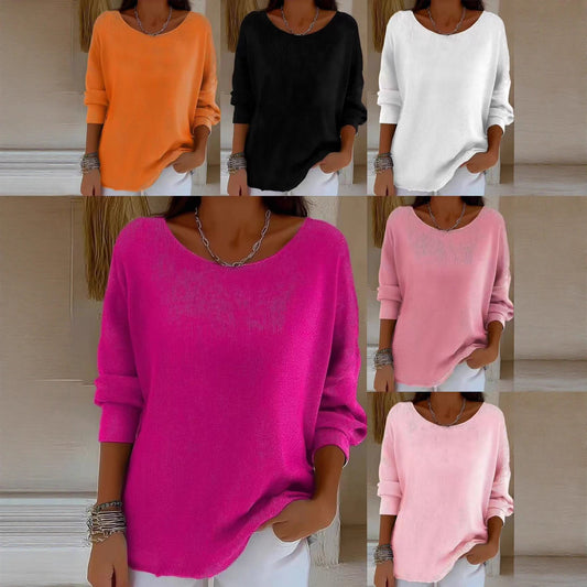 Dame Langærmet Pullover med Rund Hals