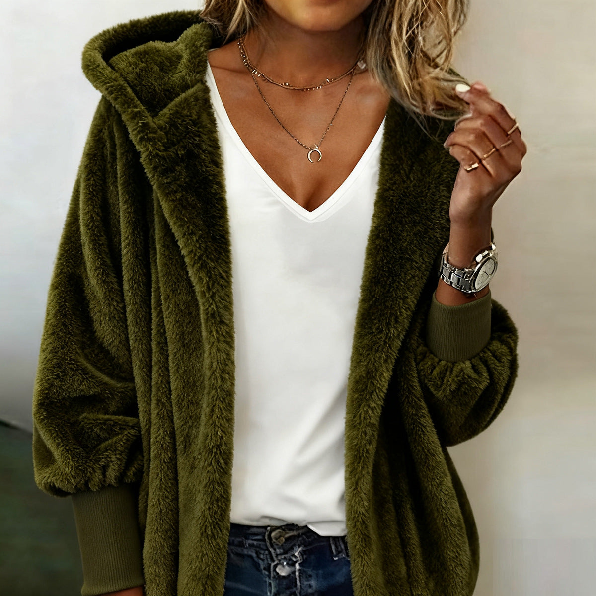 Hooded Loose Women's Plush Casual Jacket