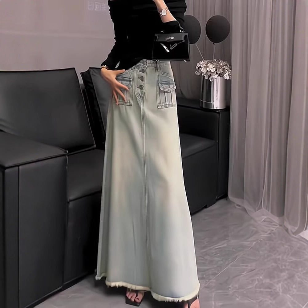 Womens Fashionable Casual Denim Long Skirt