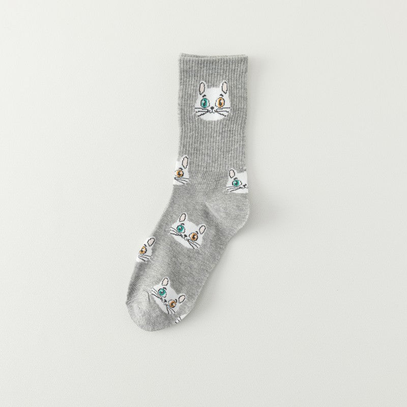 College Style White Cartoon Kitten All-match Fashion