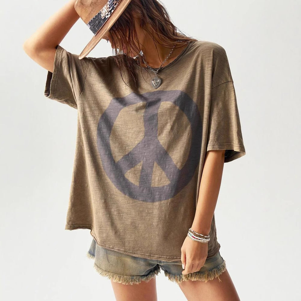 Round Neck Casual Loose Short Sleeve T-Shirt Top For Women